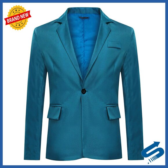 Slim Fit Blazer Jacket Polyester Viscose Notched Lapel Button Closure